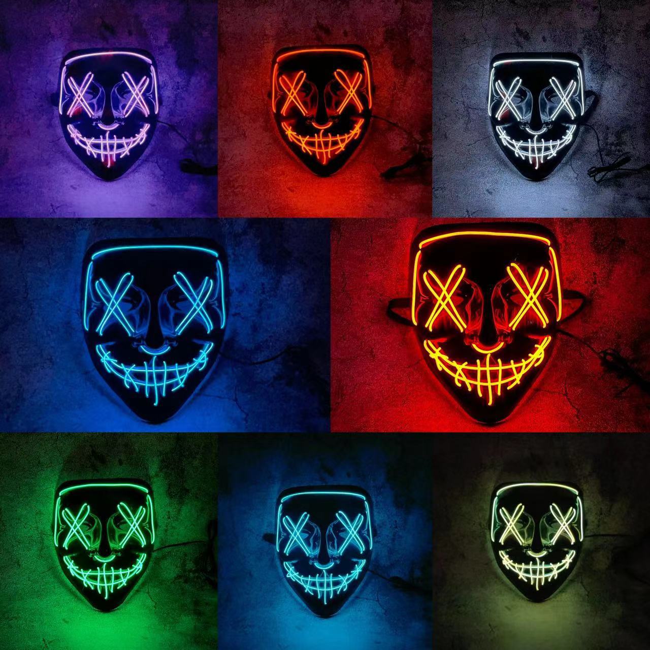 Led Purge Mask Halloween - ワイヤレスネオンLEDパージマスクマルチグローホラーフェイスカバーユニセックスライトアップヘッドギアハロウィン仮面舞踏会カーニバルコスプレ用