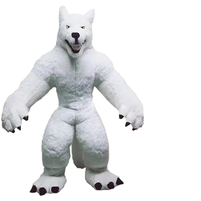 巨大な灰色の狼の着ぐるみ。大人用、毛皮のような素材で作られた - Costumes のレビューと価格
